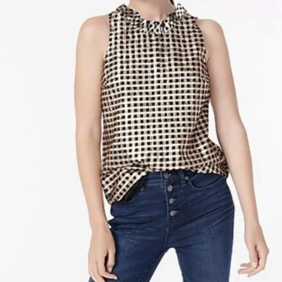 J. Crew Tops - J. Crew | Ruffle Neck‎ Gingham Sleeveless Top Size Small NWT